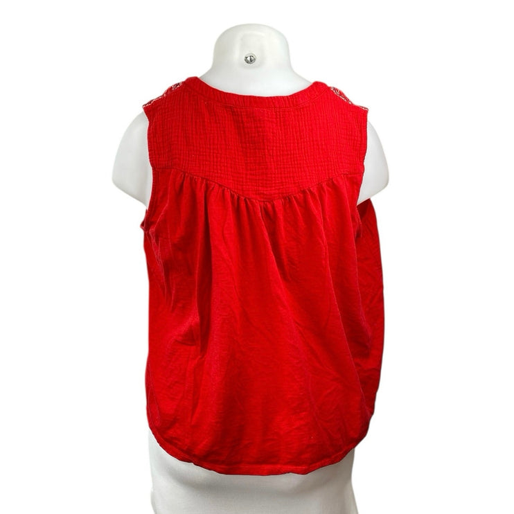 Knox Rose Women's Red Sleeveless Floral Cotton Gauze Crop Blouse Tank Top Sz XXL
