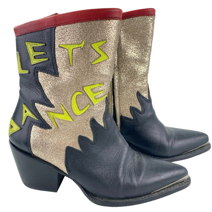 Mezcalero $450 Let's Go Dance Western Cowboy Graphic Glitter Metallic Boots Sz 8