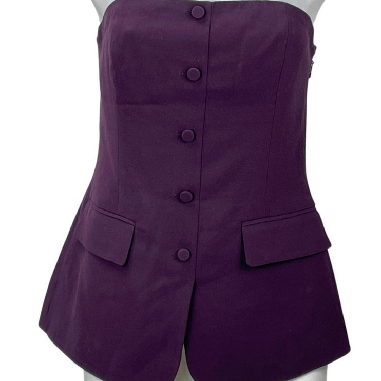 Aritzia Babaton Purple Strapless Tube Bandeau Button Up Peplum Blouse Top Size M