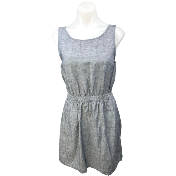 GAP Gray Linen Sleeveless Cutout Back Round Neck Casual Blouson Mini Dress Sz S