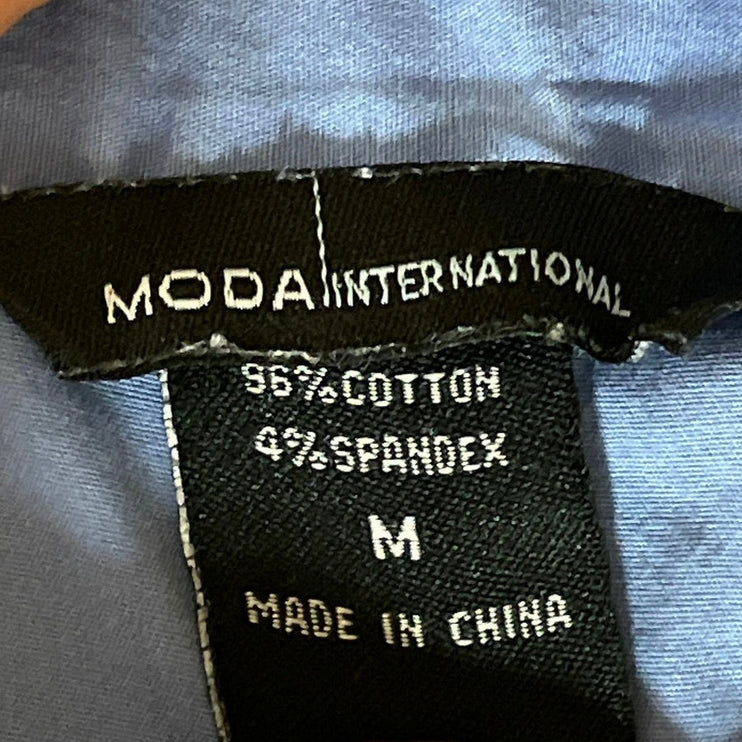 MODA International Women's Blue Slim Long Sleeve V Neck Button Down Shirt Top M