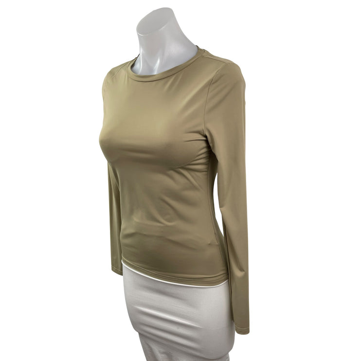 Princess Polly Women's Khaki Crew Neck Long Sleeve Slim Stretchy T-Shirt Top 6