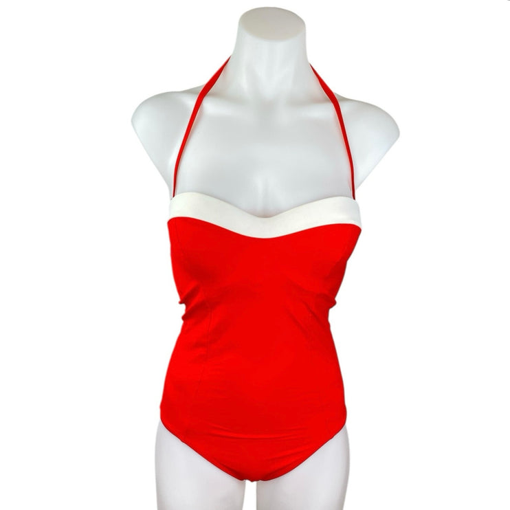Tory Burch Red Halter Sleeveless Sweetheart One Piece Swimsuit Swimwear Size S