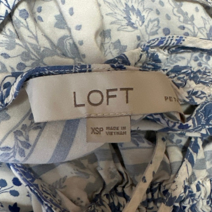 Ann Taylor LOFT White Blue Floral Sleeveless High Neck Midi Shift Dress Size XS