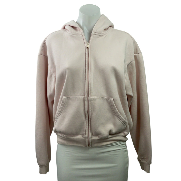 Skims Women's Pink Fleece Hoodie Hoaded Full Zip Long Sleeve Sweatshirt Top S