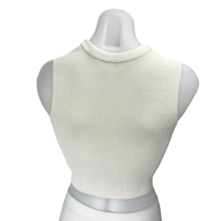 Aritzia Wilfred White Sleeveless Ribbed Knit Sculpt High Neck Crop Top Size XS