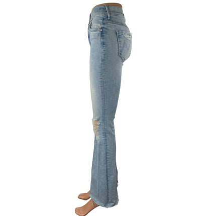 Mother Women's Blue Distressed Mid Rise Flared Bootcut Denim Jeans Size 25