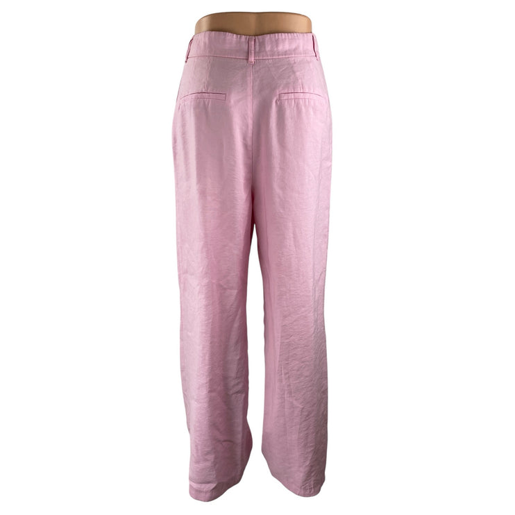 Zara Women's Pink High Waisted Pleated Wide Leg Baggy Trousers Pants Size M
