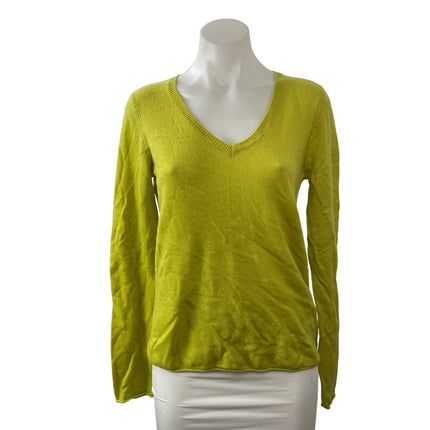 ATM 100% Cashmere Womens Lime Green Long Sleeves V-neck Pullover Sweater Top S/P