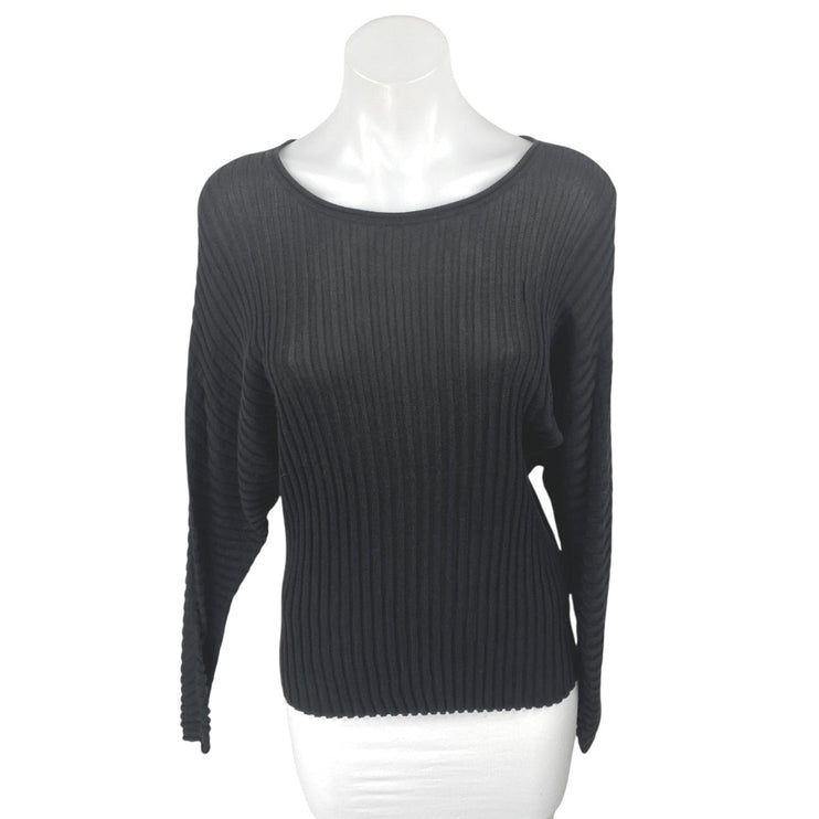 Club Monaco Women's Black Rib Knit Boatneck Long Dolman Sleeve Sweater Top Sz S