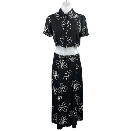 Reformation Women's Black White Floral Embroidered Crop Top & Midi Skirt Sets 4