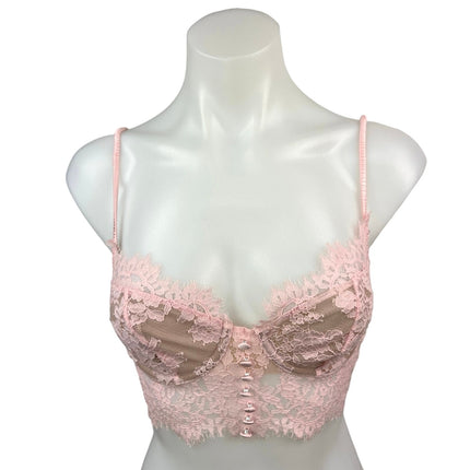 For Love & Lemons Faye Pink Lace Bustier Cami Camisole Crop Tank Bra Top Size XS