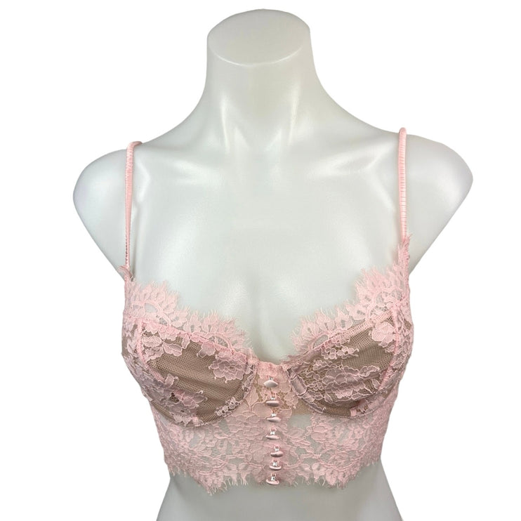 For Love & Lemons Faye Pink Lace Bustier Cami Camisole Crop Tank Bra Top Size XS