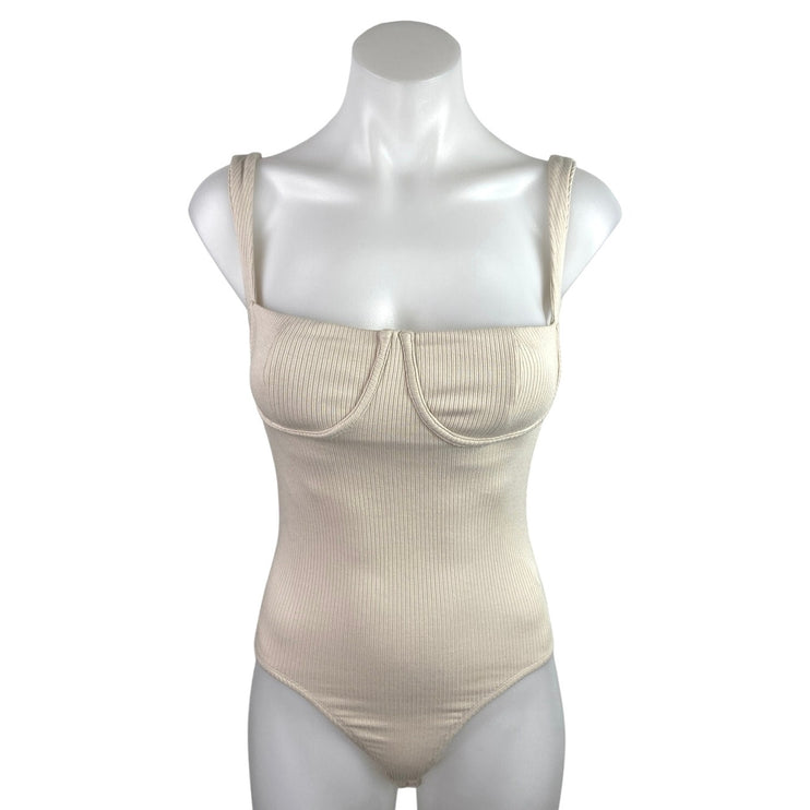 Princess Polly Cream Rib Knit Sleeveless Cami Corset Bodysuit Tank Top Size 4