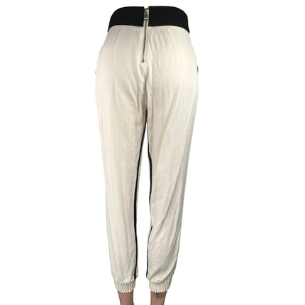 Bebe Women's White Tapered Leg Elastic Waist Trousers Jogger Sweat Pants Size 0