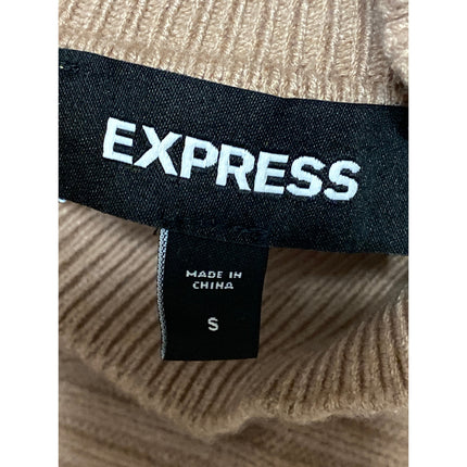 Express Brown Cream Colorblock Turtleneck Long Sleeve Crop Wrap Sweater Top Sz S