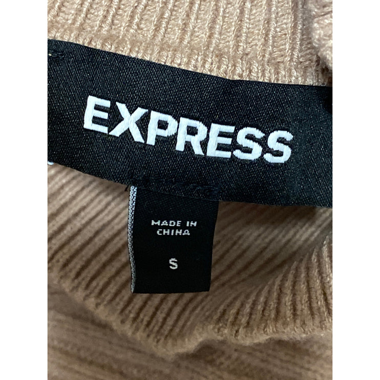Express Brown Cream Colorblock Turtleneck Long Sleeve Crop Wrap Sweater Top Sz S