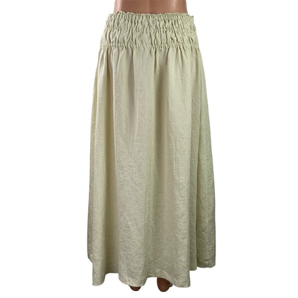 MNG Mango Womens Cream Yellow  Smocked High Waisted Maxi A-Line Skirt Size S