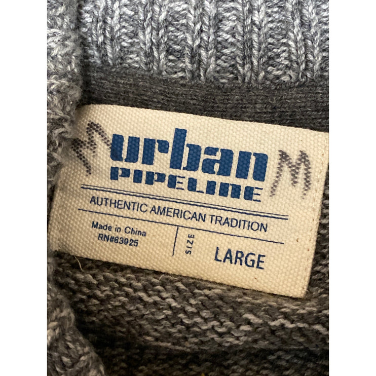 Urban Pipeline Men's Gray Ribbed Knit Collared Long Sleeve Sweater Top Size L