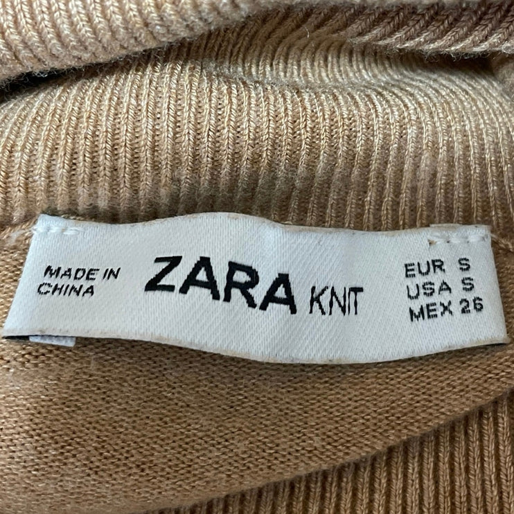 Zara Women's Brown Long Sleeves Ribbed Knit Turtleneck Pullover Sweater Top Sz S