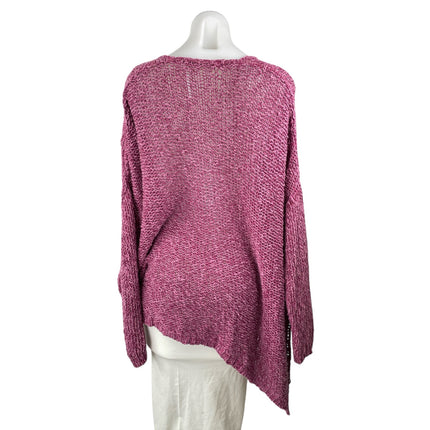 Free People Pink V-neck Asymmetric Hem Open Knit Dolman Sleeve Sweater Top Sz S