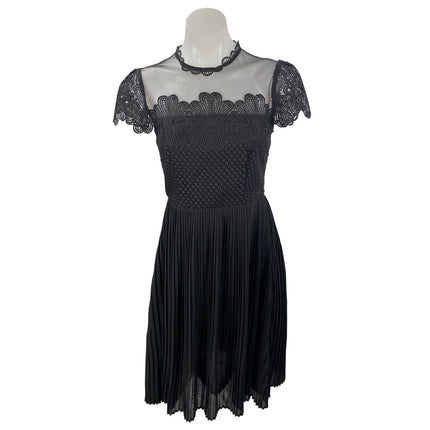 Zara Black Floral Mesh Lace Pleated Fit & Flare A Line Evening Mini Dress Size S