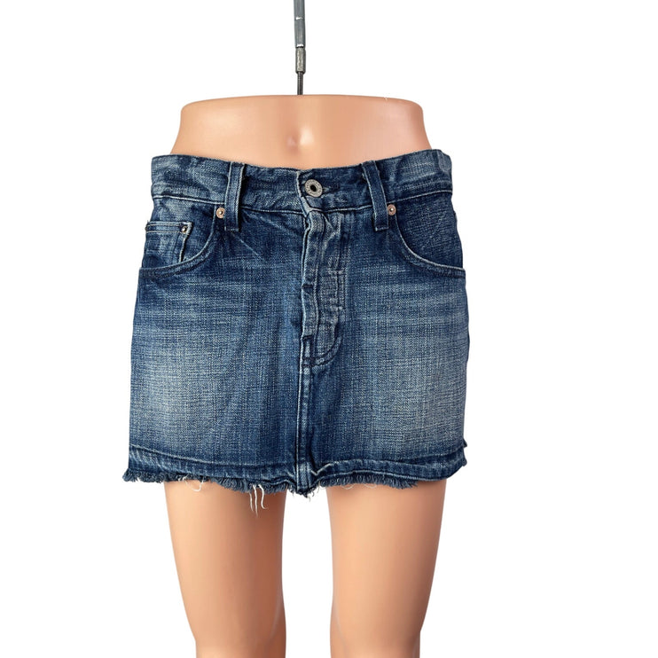 Chip & Pepper Women's Blue Medium Wash Raw Hem Frayed Mini Denim Jean Skirt 26