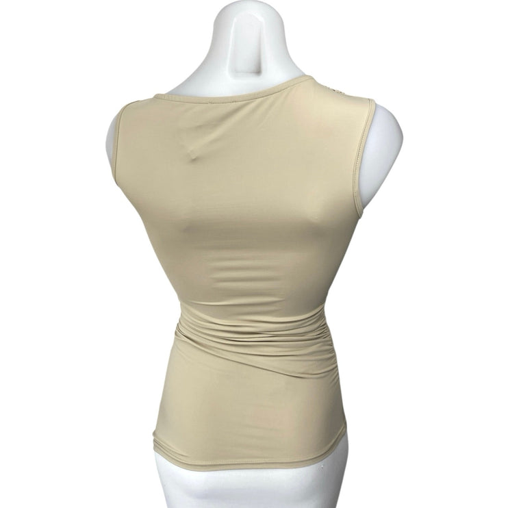 Princess Polly Jassie Beige Sleeveless Ruched Slim Fit Blouse Tank Top Size 0