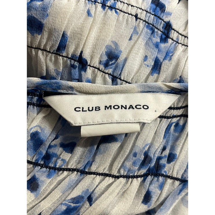 Club Monaco 100% Silk Feleenie Floral Smocked Sleeveless Midi A-Line Dress Sz 4