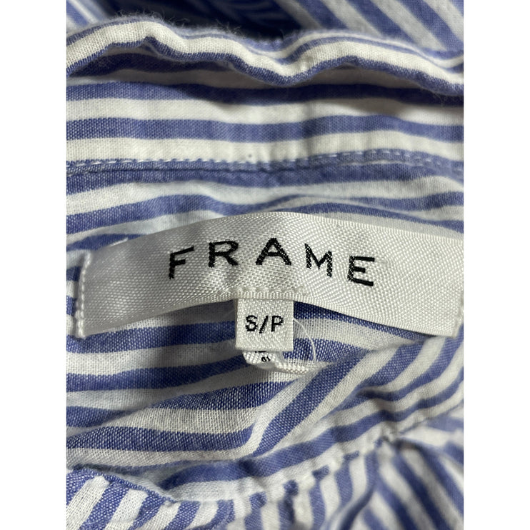 Frame Women's Blue White Striped Long Sleeve Button Down Shirt Tunic Top Size S
