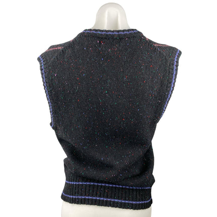 Colours 100% Wool Women's Black Argyle Sleeveless V Neck Sweater Vest Top Size M