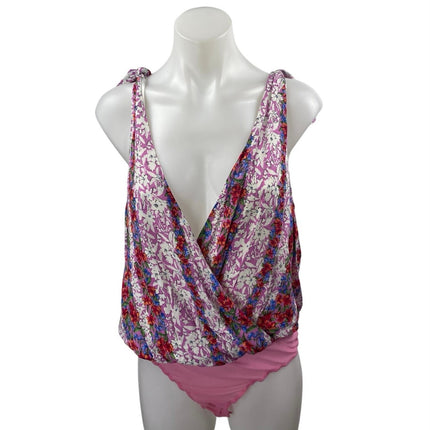 Lulus Always Blossoming Purple Floral Tie Strap Faux Wrap Bodysuit Top Size L