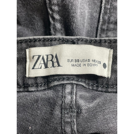 Zara Women's Black Washed Mid Rise Slim Fit Cropped Skinny Denim Jeans Size 6