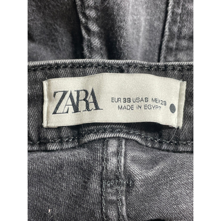 Zara Women's Black Washed Mid Rise Slim Fit Cropped Skinny Denim Jeans Size 6