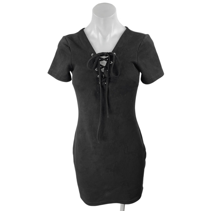 Orcelly Women's Black Lace Up Crisscross Short Sleeve Mini Sheath Dress Size S