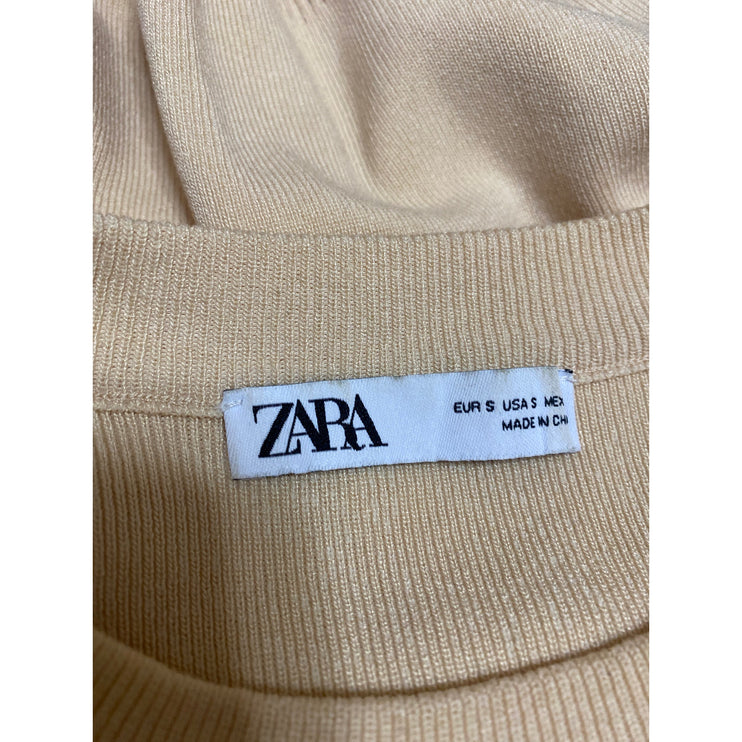 Zara Women's Yellow Ribbed Knit Mock Neck Short Sleeve A Line Mini Dress Size S