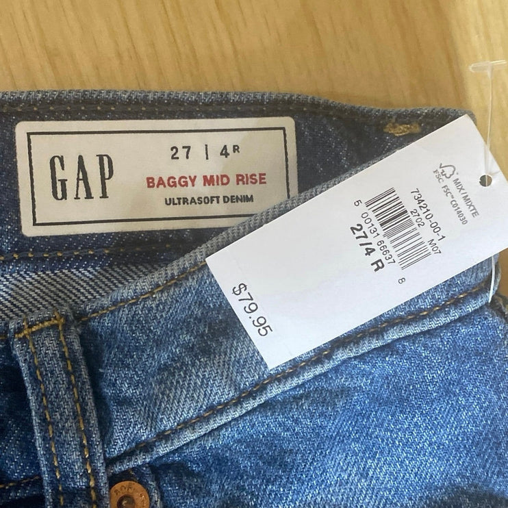 NEW GAP Raw Hem Mid Rise Baggy Palazzo Straight Wide Leg Denim Jeans Pants Sz 27