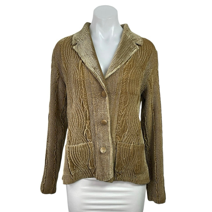 Harve Benard Women's Tan Velvet Velour Button Front Blazer Coat Jacket Size 8