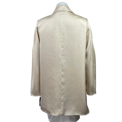 NEW Fame and Partners Cream Silk Satin Long Sleeve Midi Blazer Coat Jacket 4