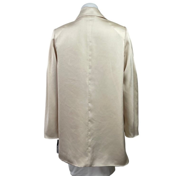 NEW Fame and Partners Cream Silk Satin Long Sleeve Midi Blazer Coat Jacket 4