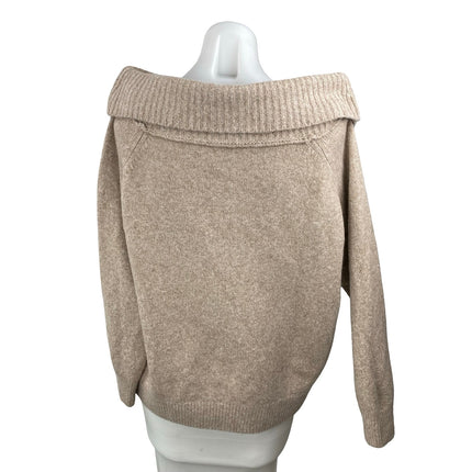Lillusory Women's Beige Knit Off Shoulder Long Sleeve Sweatshirt Sweater Top S