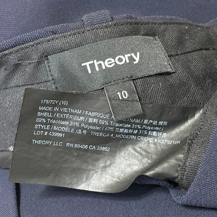 Theory Women's Navy Blue High Rise Tailored Straight Leg Trouser Dress Pants 10