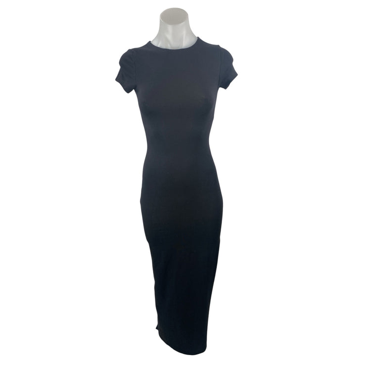 Princess Polly Black Short Sleeve Crew Neck Side Slit Maxi Bodycon Dress Size 0
