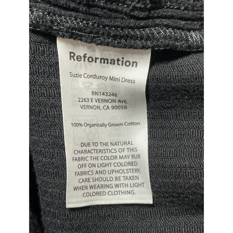 Reformation Suzie Black Corduroy Full Zip Sleeveless Belted A Line Mini Dress 8