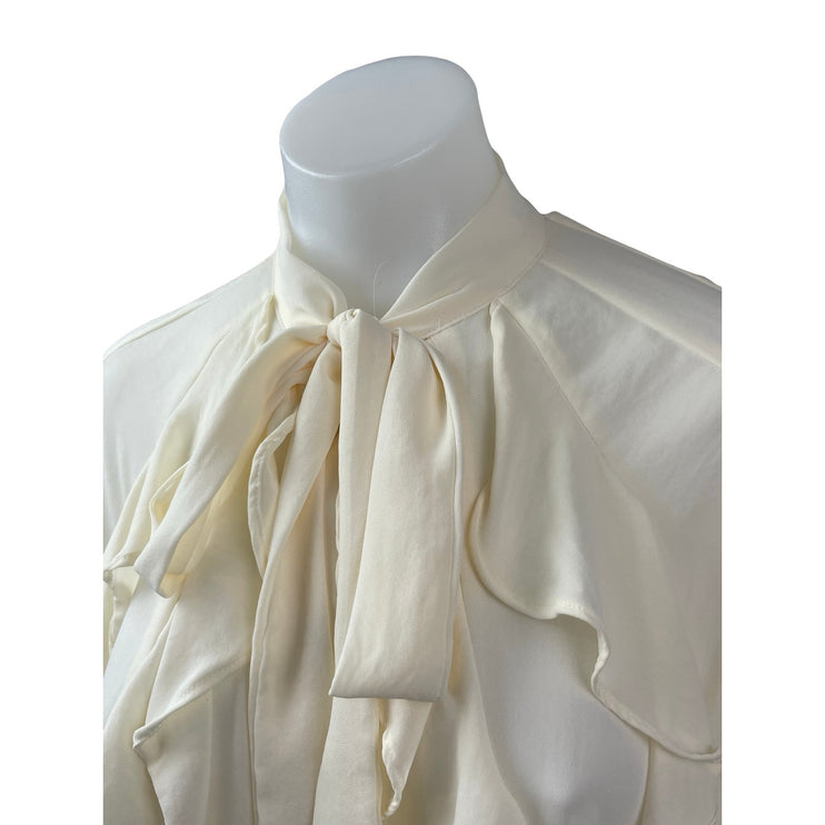 Zara Women's Cream Long Sleeve Ruffle Tiered Button Down Shirt Blouse Top Size M