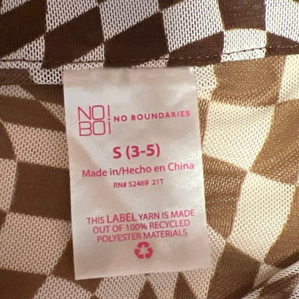 NEW No Boundaries Brown White Gingham Check Illusion Button Down Shirt Top S