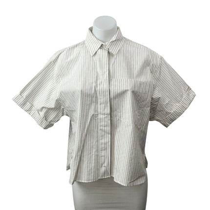 Zara Women's White Beige Striped Short Sleeve Pocket Button Down Shirt Top Sz XS