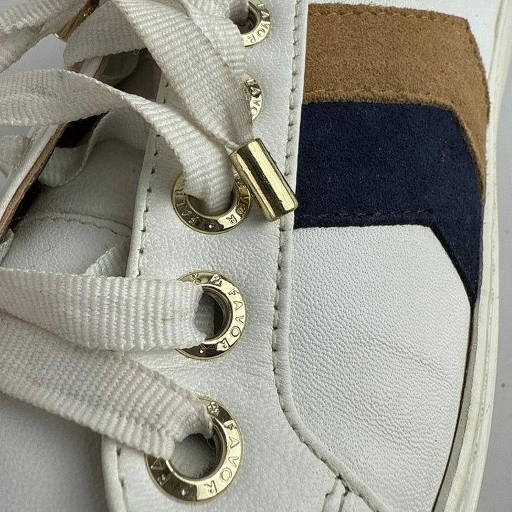 Fairfax & Favor Alexandra Womens Tan Navy Leather Trainers Sneakers Shoes US 7.5