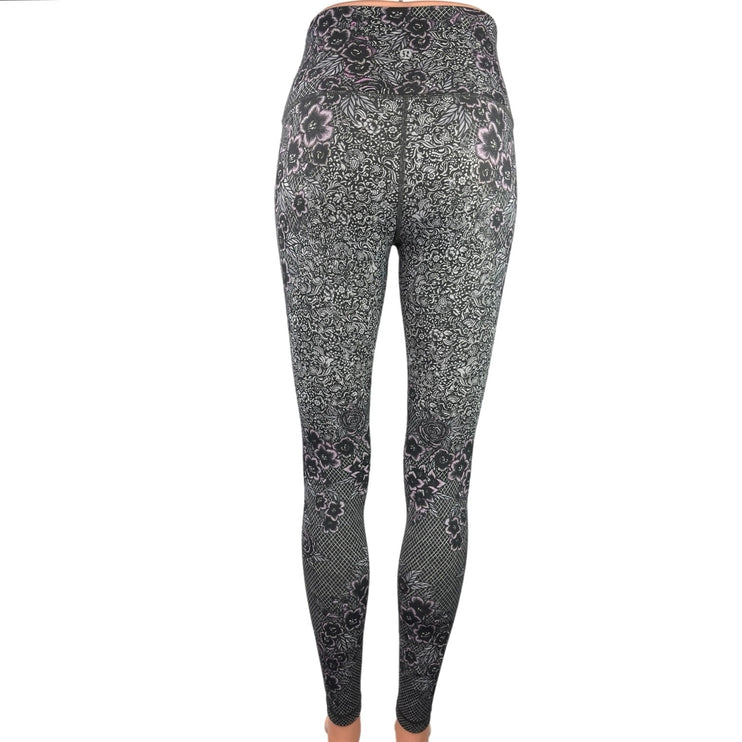 Lululemon Black Floral Mid Rise Pull On Athletic Activewear Yoga Legging Pants S