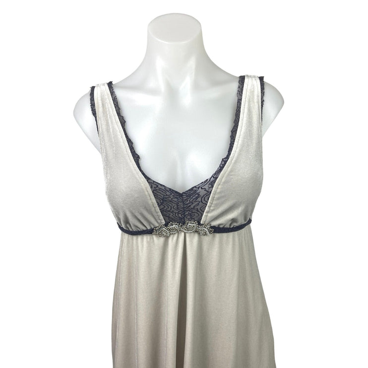 Free People Gray Pewter Velvet Sleeveless Lace Trim Embellished A-Line Dress M